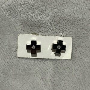 Diamond Center Silver Cross Stud Earrings